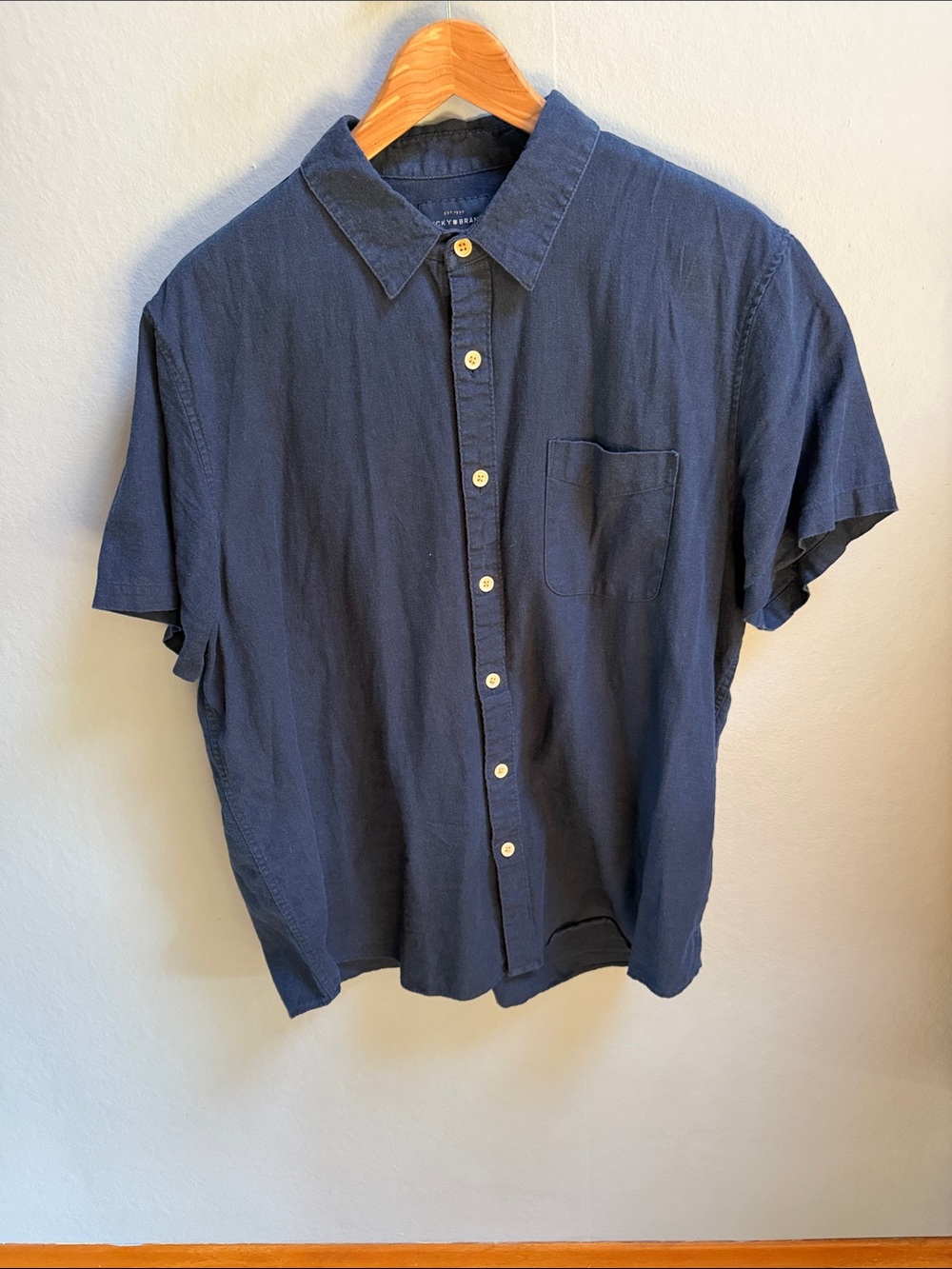 Lucky Brand Linen blend Short-Sleeve Button-Down Shirt - Navy Blue